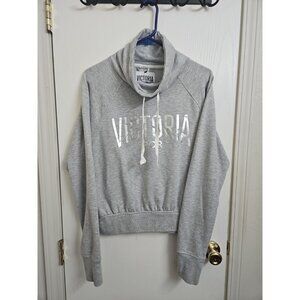 Womens Victoria Sport Sweashirt Sz Med Grey Cowl Neck Athileisure Comfy Foil